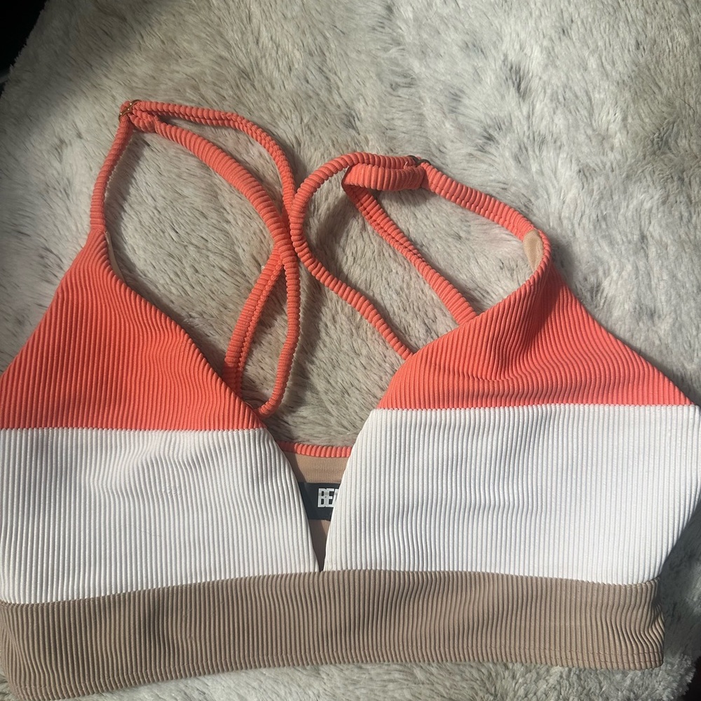 Beach Riot Orange and White Intimates Bra with Strappy Detail